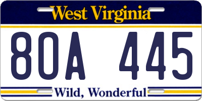 WV license plate 8OA445