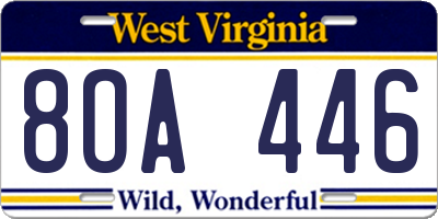 WV license plate 8OA446