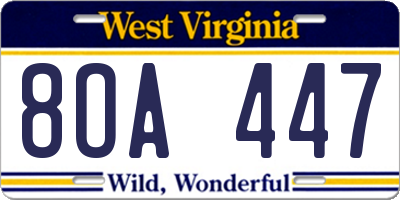 WV license plate 8OA447