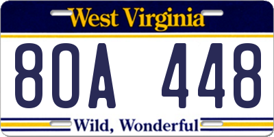 WV license plate 8OA448