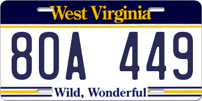 WV license plate 8OA449