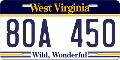WV license plate 8OA450