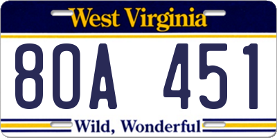 WV license plate 8OA451