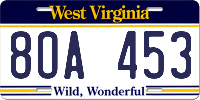 WV license plate 8OA453
