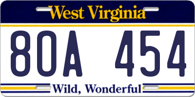 WV license plate 8OA454