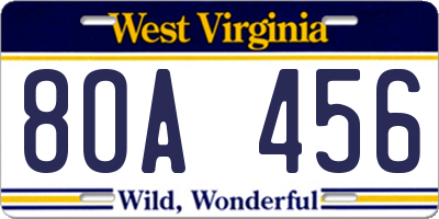 WV license plate 8OA456