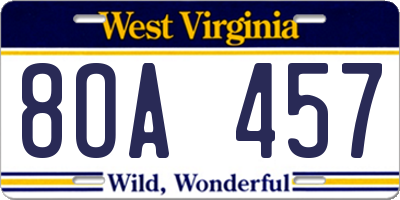 WV license plate 8OA457