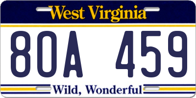 WV license plate 8OA459