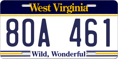 WV license plate 8OA461