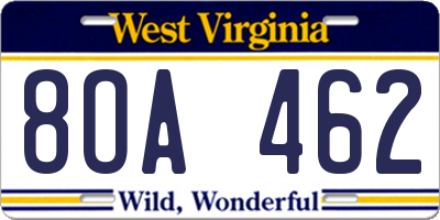 WV license plate 8OA462