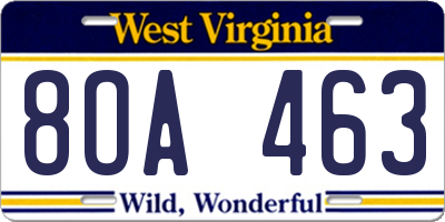 WV license plate 8OA463