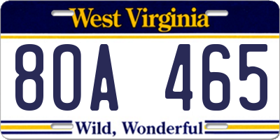 WV license plate 8OA465