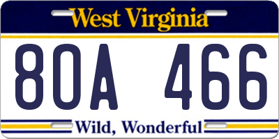 WV license plate 8OA466