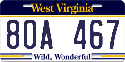 WV license plate 8OA467