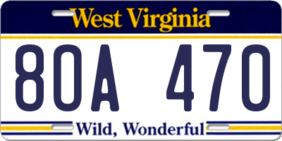 WV license plate 8OA470