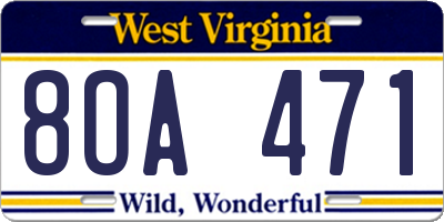 WV license plate 8OA471