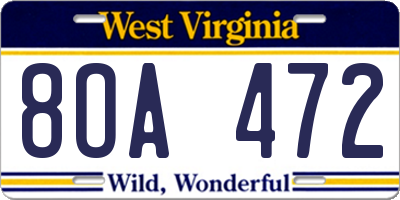 WV license plate 8OA472