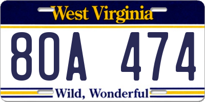 WV license plate 8OA474