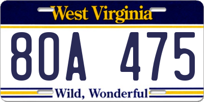 WV license plate 8OA475