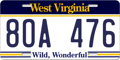 WV license plate 8OA476