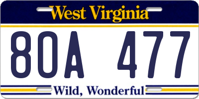WV license plate 8OA477
