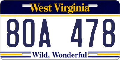 WV license plate 8OA478