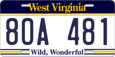 WV license plate 8OA481
