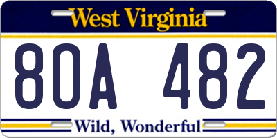 WV license plate 8OA482