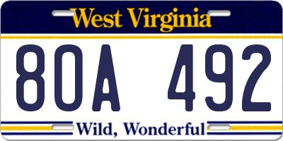 WV license plate 8OA492