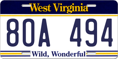 WV license plate 8OA494