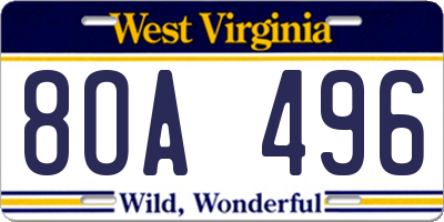 WV license plate 8OA496