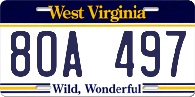 WV license plate 8OA497