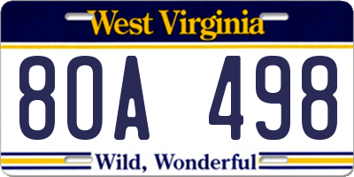 WV license plate 8OA498