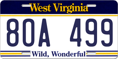 WV license plate 8OA499