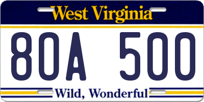 WV license plate 8OA500