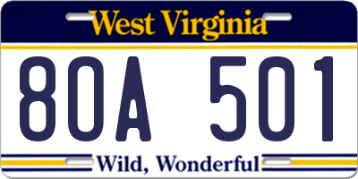 WV license plate 8OA501