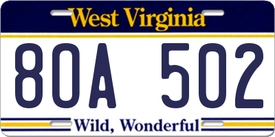 WV license plate 8OA502