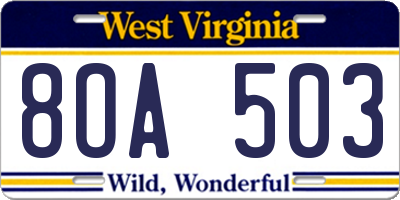 WV license plate 8OA503