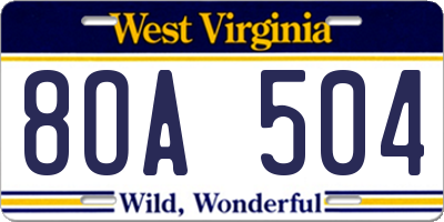 WV license plate 8OA504