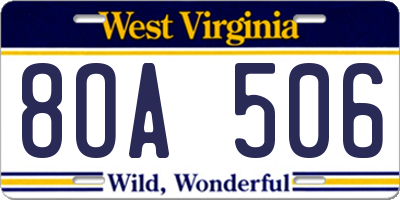 WV license plate 8OA506