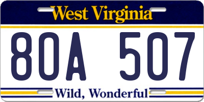 WV license plate 8OA507