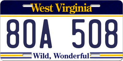 WV license plate 8OA508