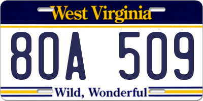 WV license plate 8OA509