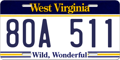 WV license plate 8OA511