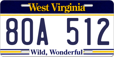 WV license plate 8OA512