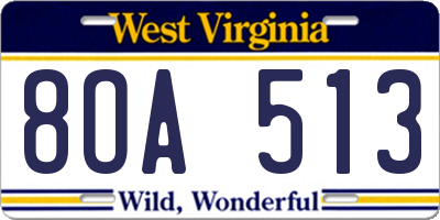 WV license plate 8OA513