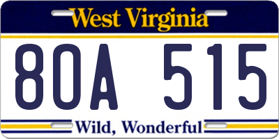 WV license plate 8OA515