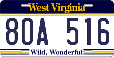 WV license plate 8OA516