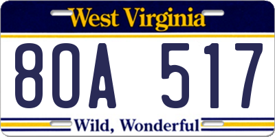 WV license plate 8OA517
