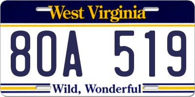 WV license plate 8OA519